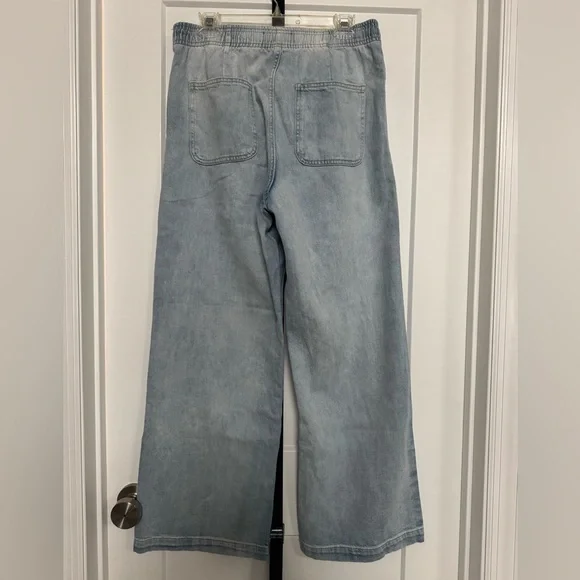 GAP Denim NWT Women's Light Blue high rise Wide Leg Pull on draw string SZ M - Picture 3 of 7